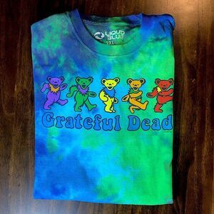 Grateful Dead Blue Green Tie Dye Dancing Bears Short Sleeve T-Shirt